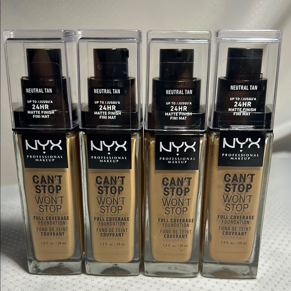 4x Neutral Tan NYX - Can't Stop Won't Stop Foundation 30ml 24hr Matte